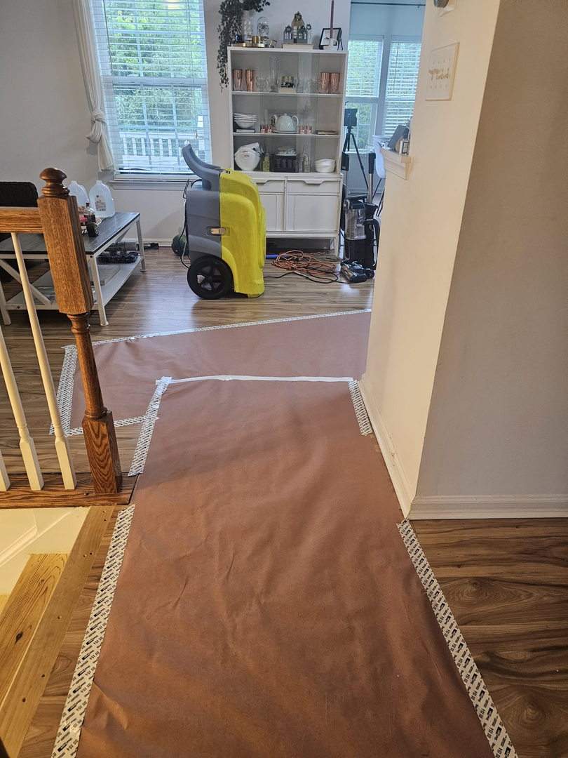 Professional water damage restoration equipment setup